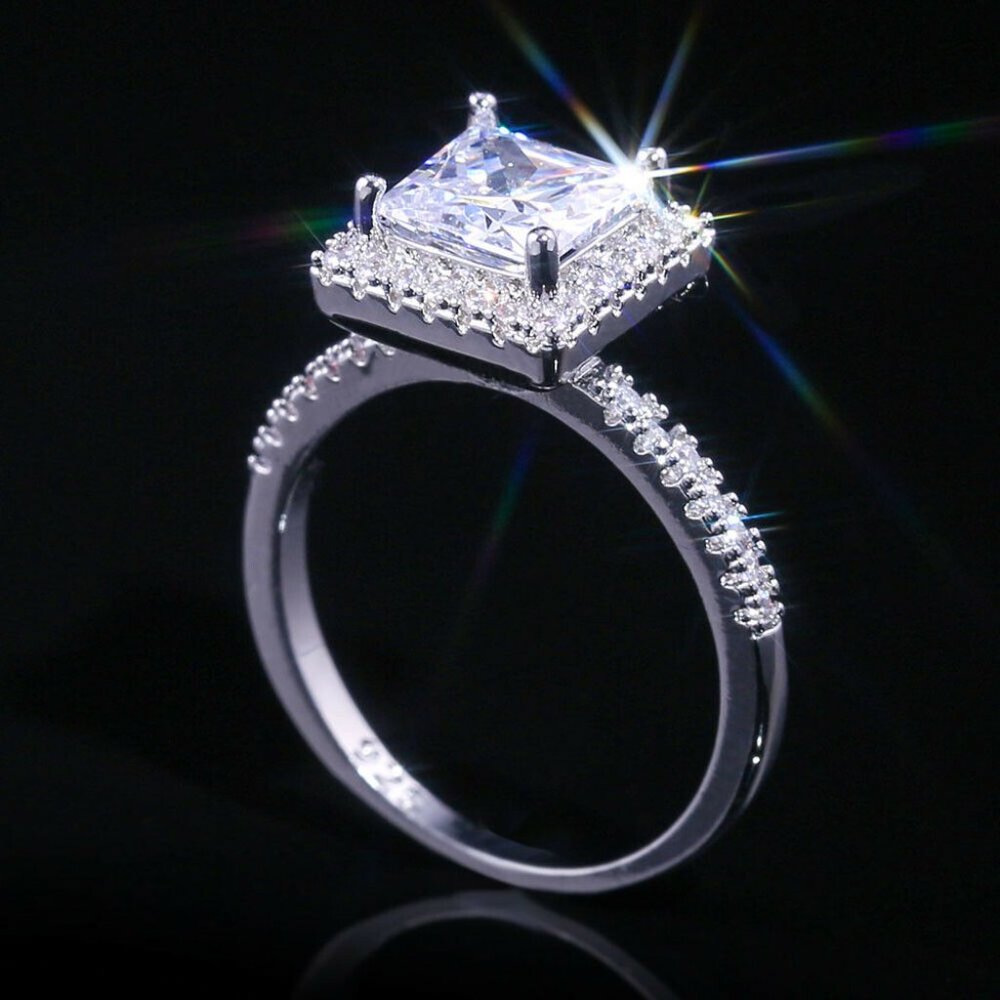 925 Silver Princess Cut White Sapphire Ring New - Picture 4 of 6